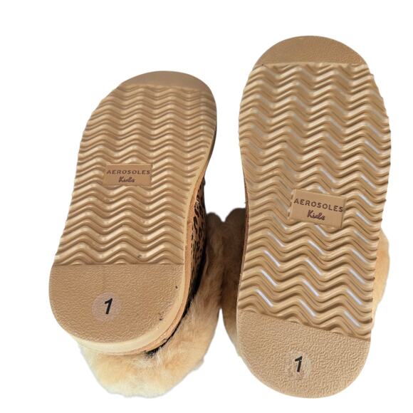 New Aerosoles Girls Mini Alaska Toasty Boot Leopard Girls Sz 1 leather wool - Picture 6 of 8